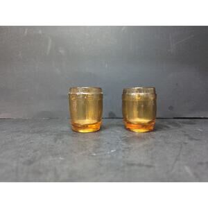 Amber Beer Barrel Mini Shot Glass Set Of 2, Vintage‎ Bar Mug, Toothpick Holder